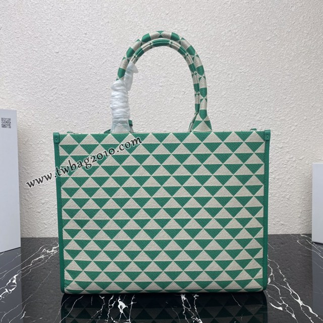 Prada專櫃新款刺繡織物包購物袋 1BA356 普拉達大號無長肩帶手提刺繡托特包 csp1149